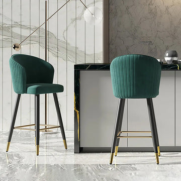 Green Counter Height Bar Stool Tufted Upholstered Velvet Counter Stool Footrest